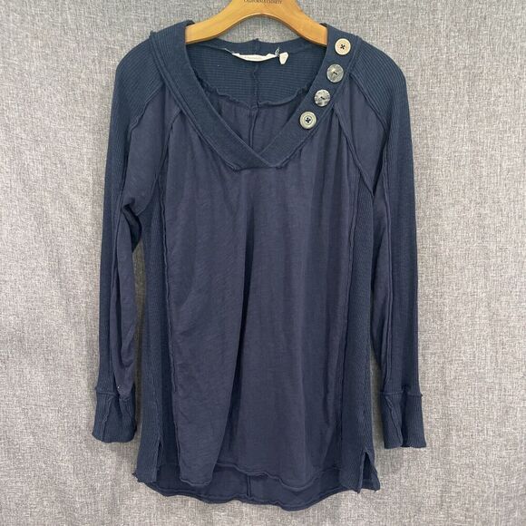 Soft Surroundings Navy Blue V Neck Tunic Long Sleeves Knit Button - Picture 1 of 11